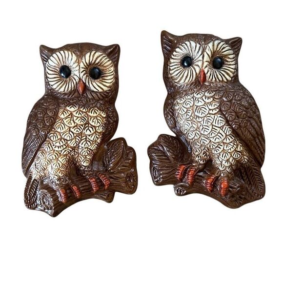 Homco Other - Vintage MCM Brown and White Owl Wall Hanging Decor Set of 2